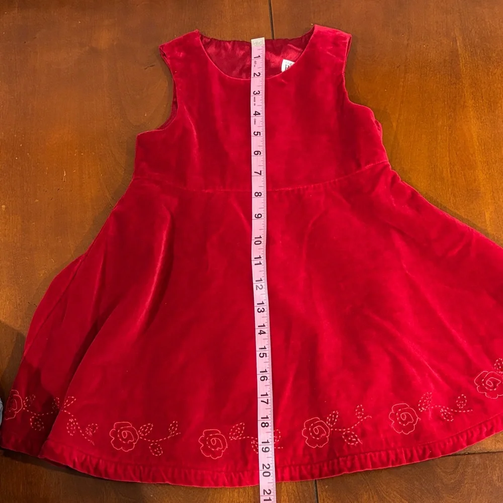 The Children's Place Red Floral Velvet Cotton Girls Dress‎ - Picture 9 of 9